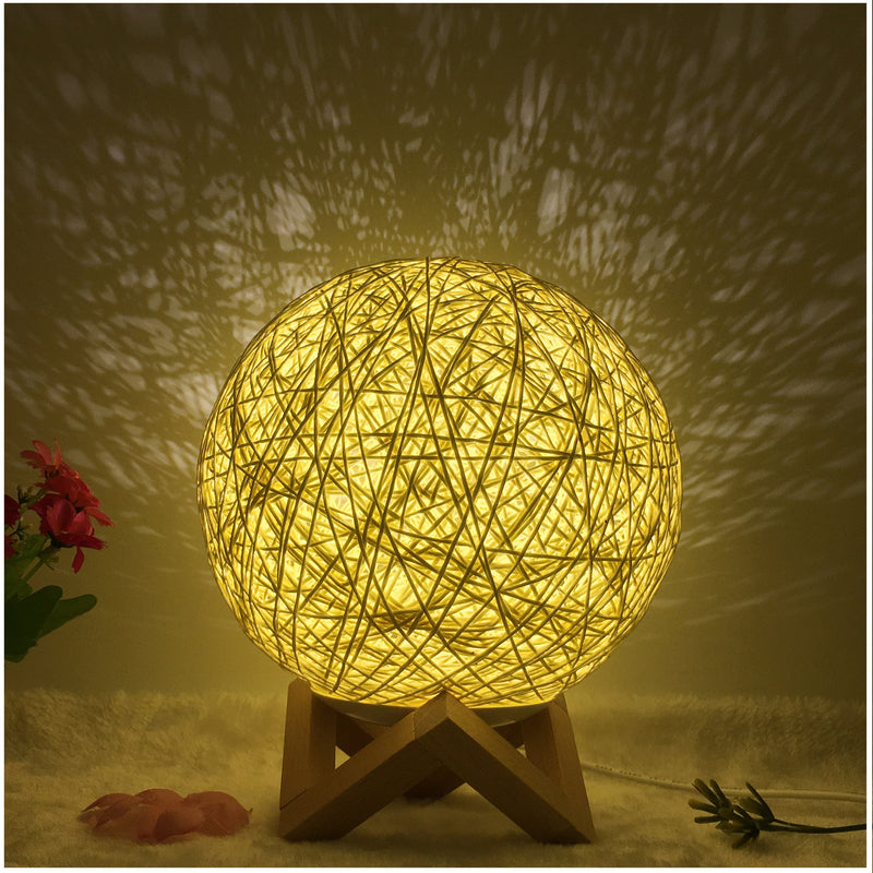 Amazon Hot Selling Creative Linen Table Lamp Novel and Unique LED Intelligent USB7 Color RGB16 Color Remote Control Rattan Ball Lamp