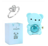 Eternal Rose Teddy Bear Gifts Box With Necklace Rotate Rose Jewelry Box Valentine Wedding Storage Gift Case For Women Girlfriend