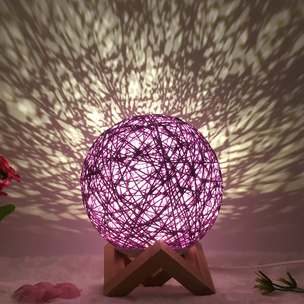 Amazon Hot Selling Creative Linen Table Lamp Novel and Unique LED Intelligent USB7 Color RGB16 Color Remote Control Rattan Ball Lamp