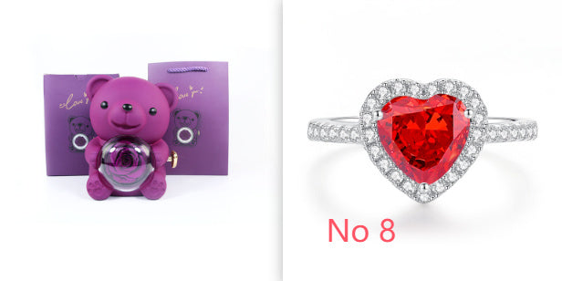 Eternal Rose Teddy Bear Gifts Box With Necklace Rotate Rose Jewelry Box Valentine Wedding Storage Gift Case For Women Girlfriend